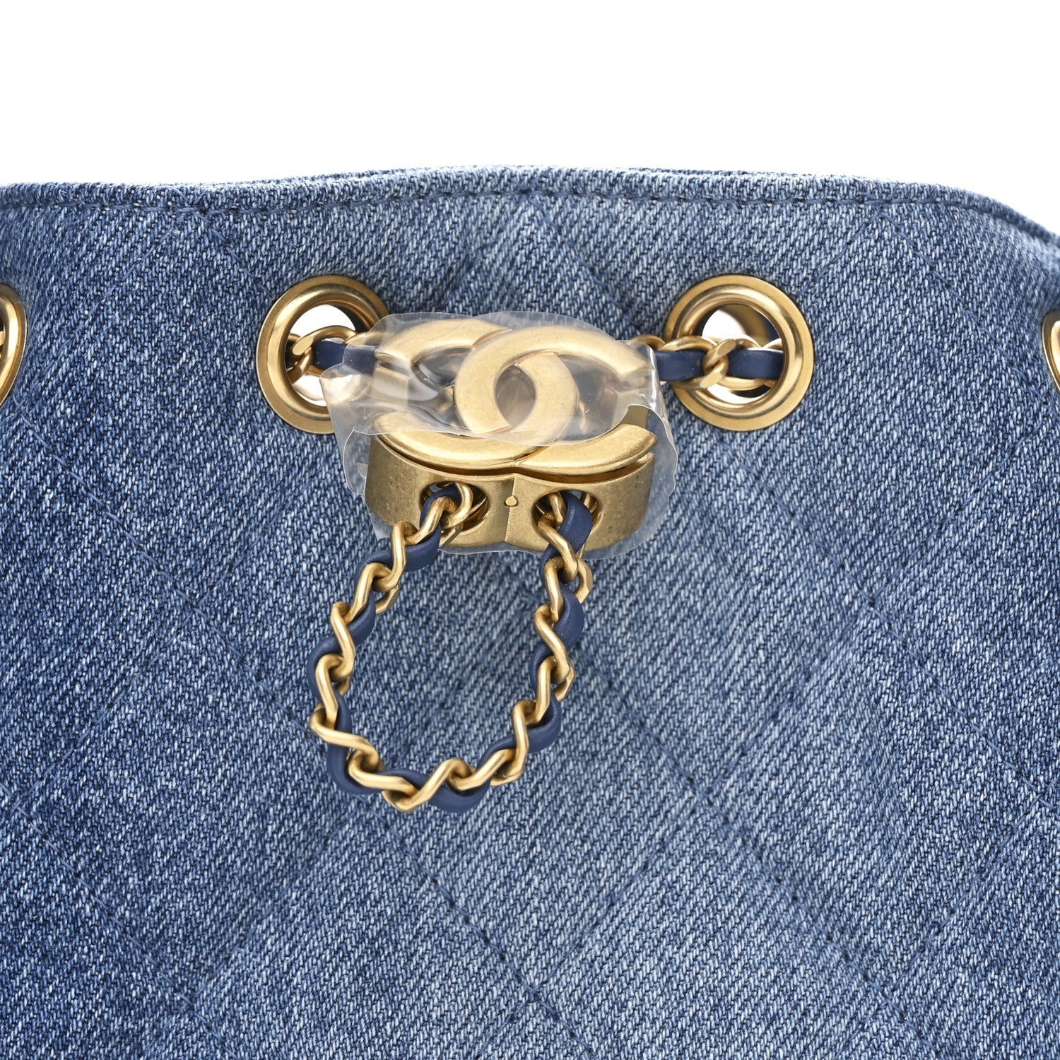Washed Denim Quilted Mini CHNL 25 Handbag Blue