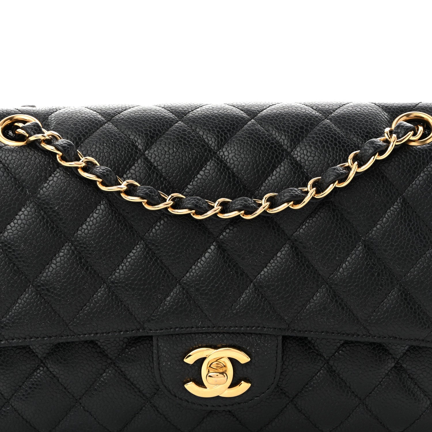 Caviar Quilted Medium Double Flap Black