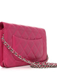 Lambskin Quilted Wallet On Chain WOC Dark Pink