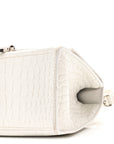 Calfskin Crocodile Embossed Small Hourglass Top Handle Bag White
