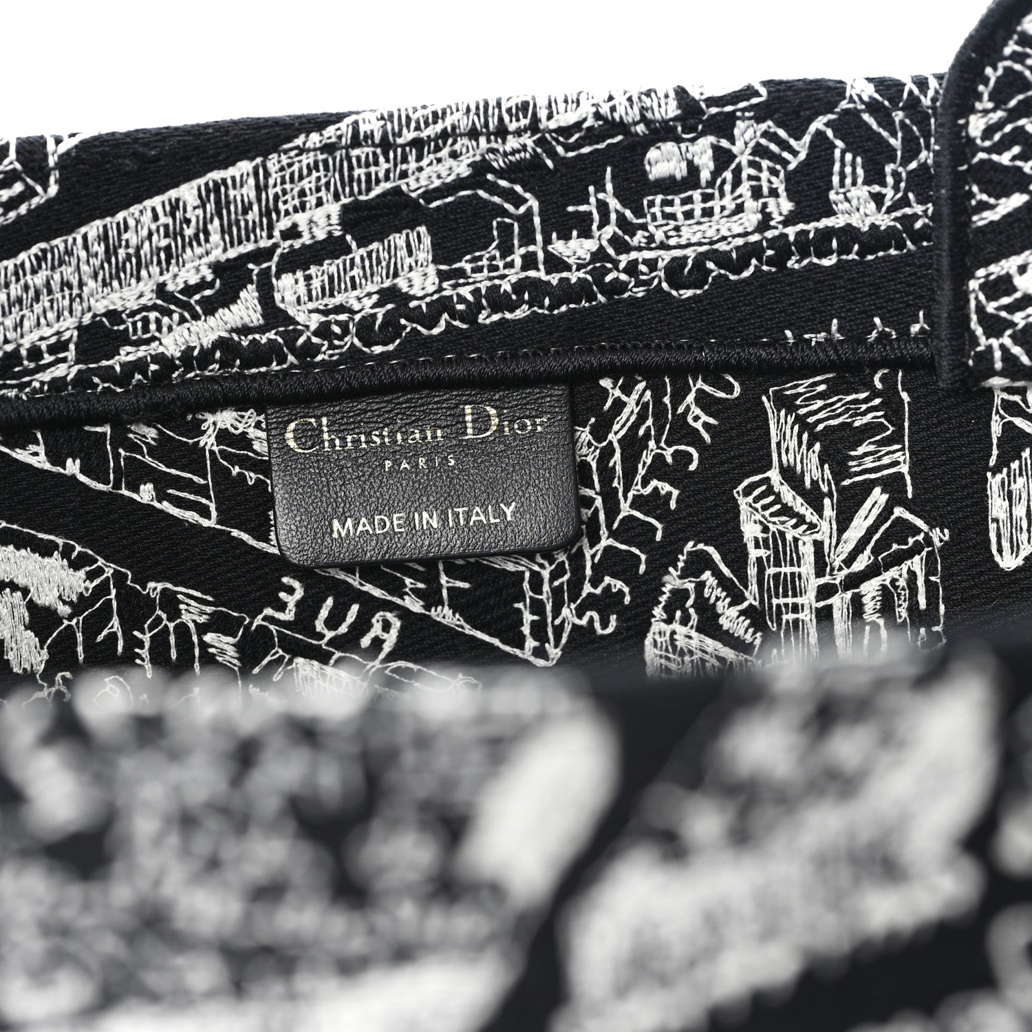 Canvas Embroidered Large Plan De Paris Book Tote Black White