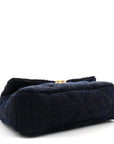 Tweed Quilted Large CHNL 19 Flap Navy Blue