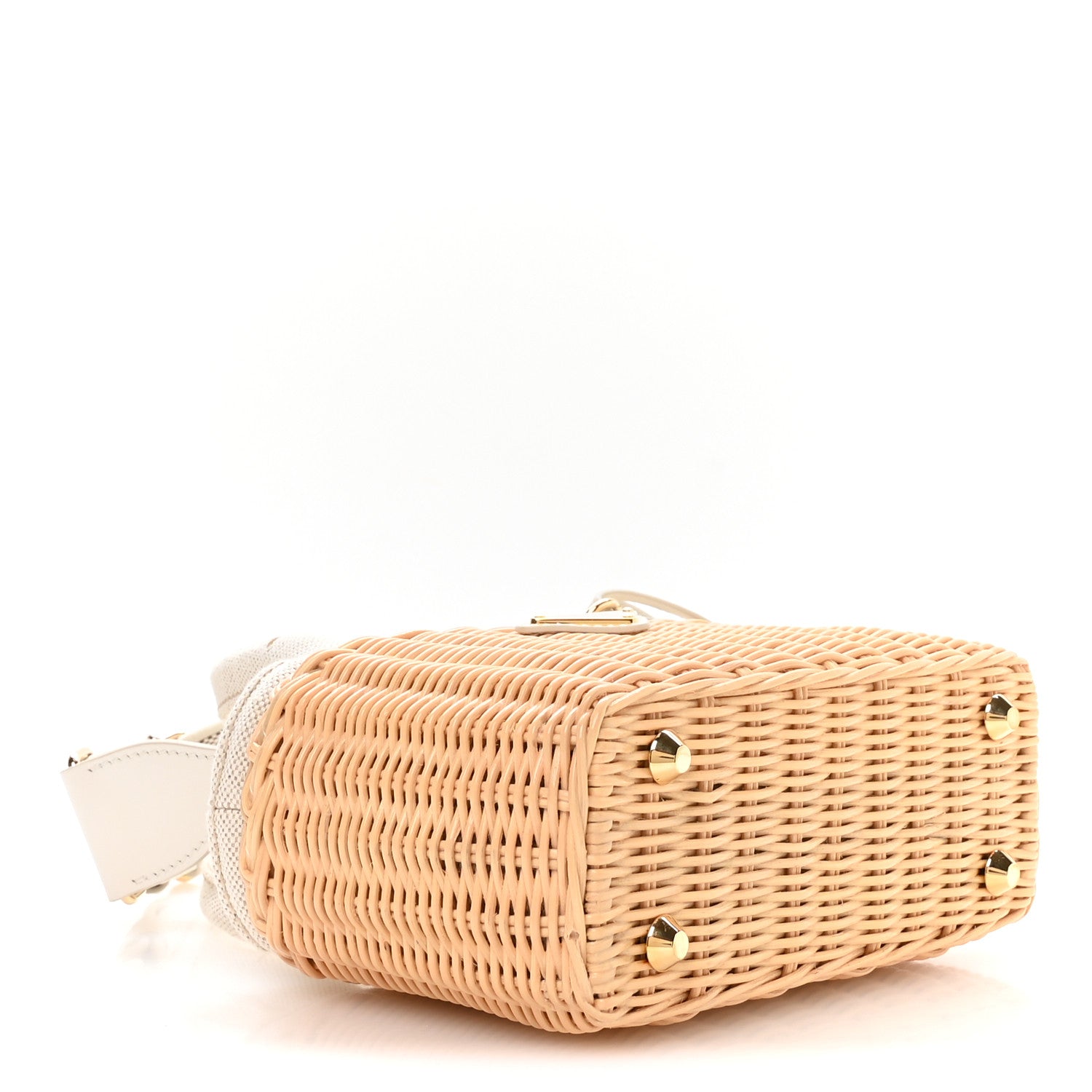 Wicker Canvas Mini Tote Tan White