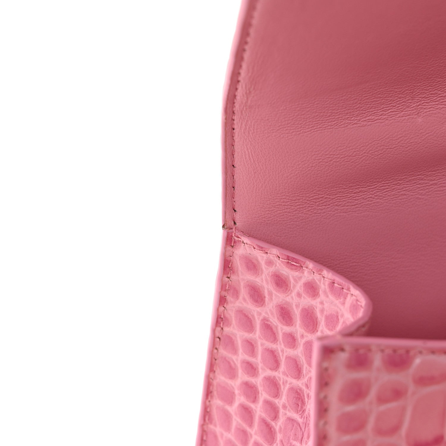 Shiny Calfskin Crocodile Embossed Hourglass Top Handle Bag XS Sweet Pink