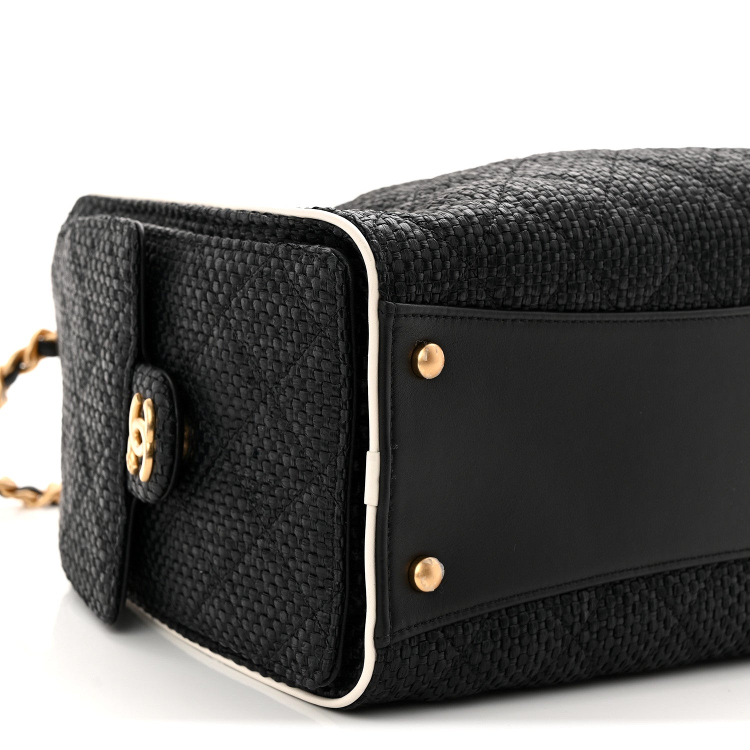 Braided Raffia Calfskin Small CHNL 25 Handbag Black White