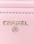 Lambskin Quilted Trendy Chain CC Wallet On Chain WOC Light Pink