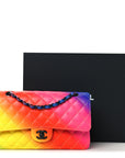 Calfskin Quilted Medium Rainbow Double Flap Multicolor