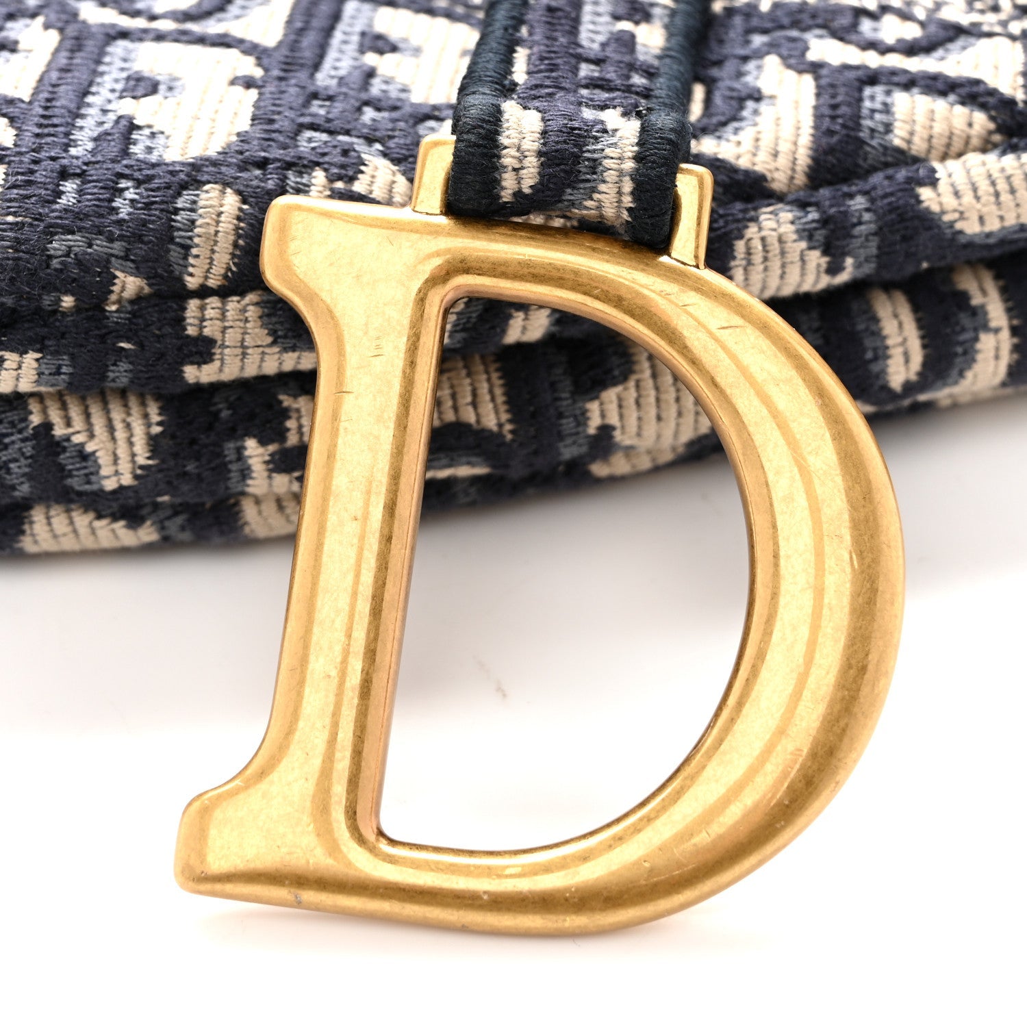 Oblique Embroidered Saddle Bag Blue