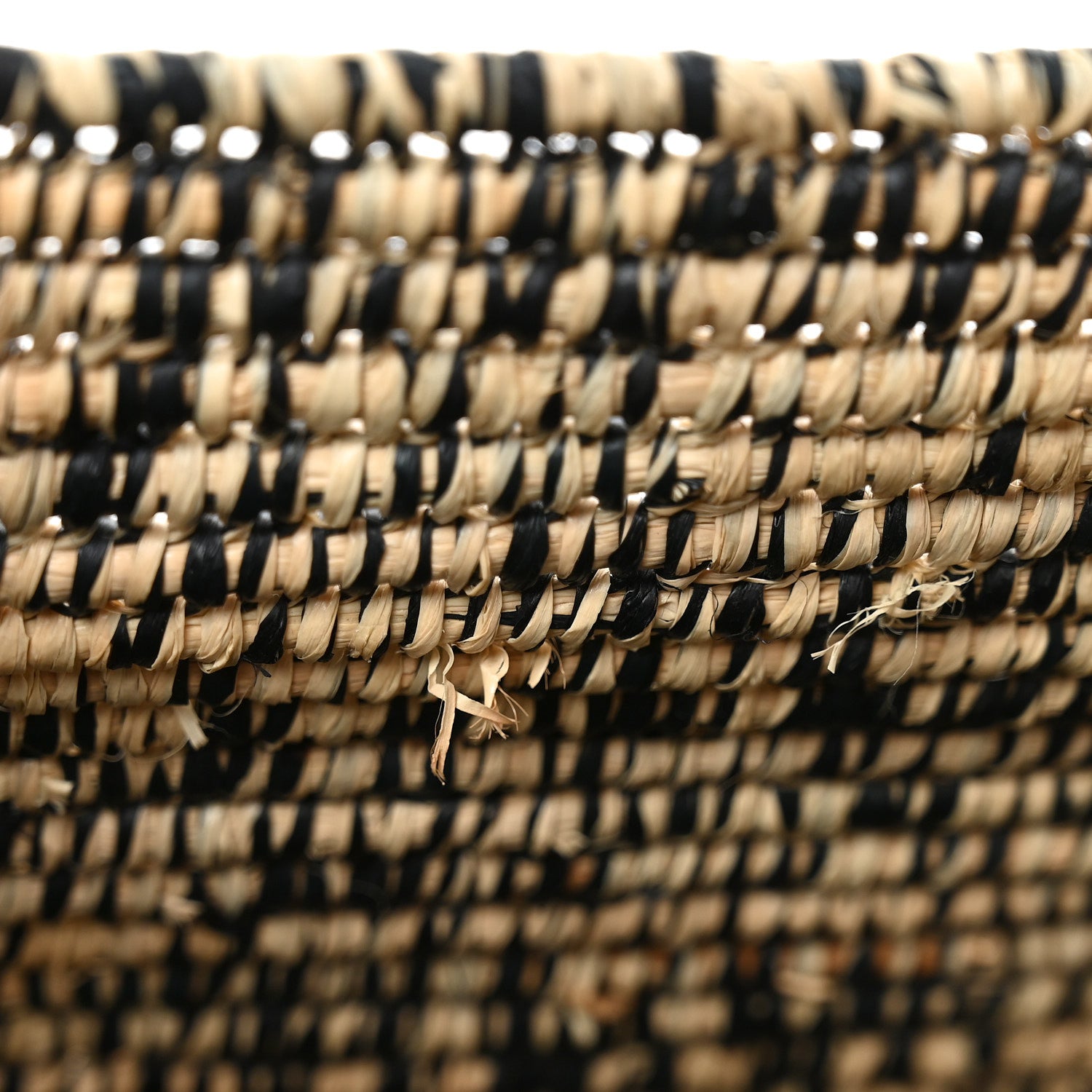 Raffia Small Square Basket Tote Bag Black Natural
