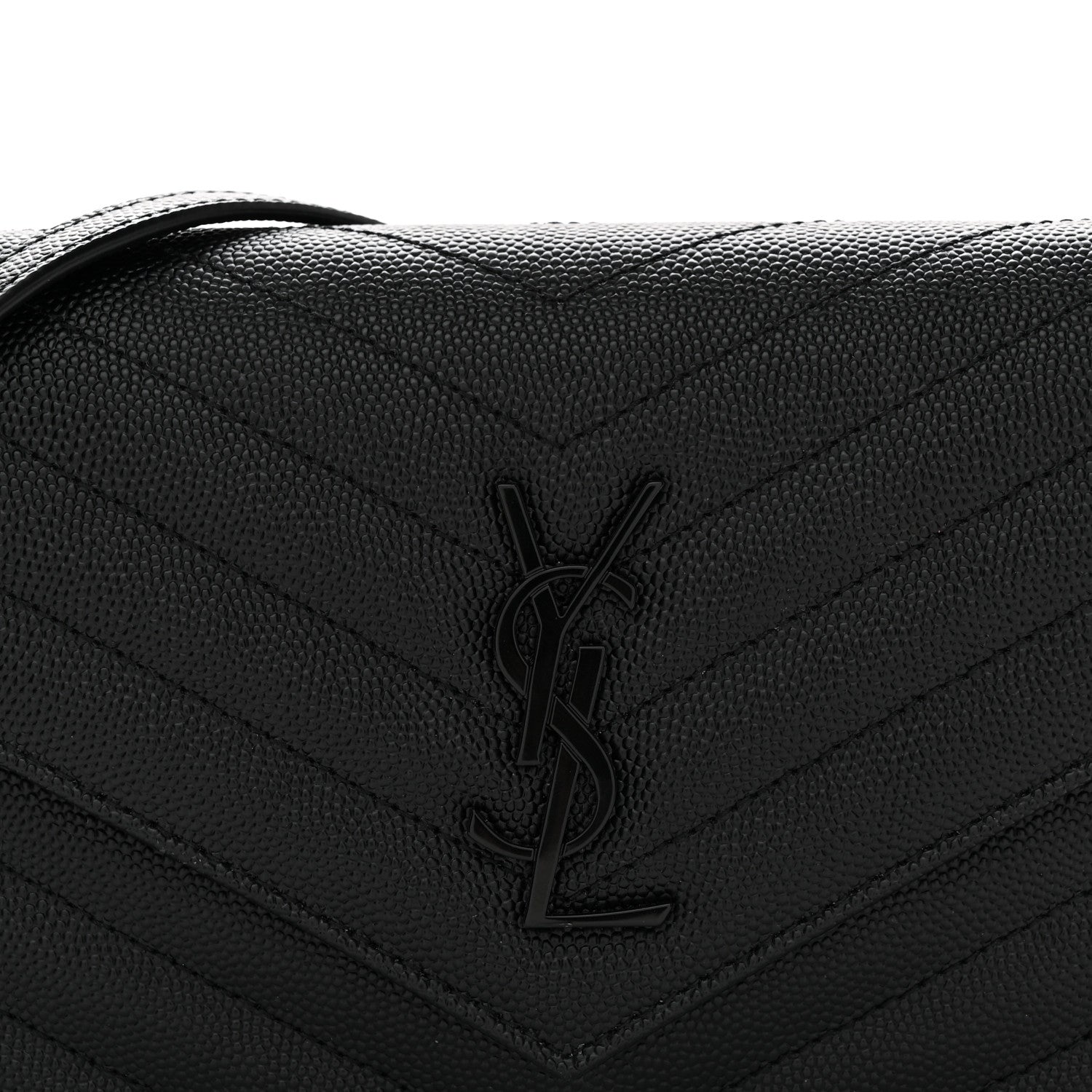 Grain De Poudre Matelasse Chevron Monogram Monochrome Envelope Chain Wallet Black