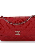 Patent Quilted Brilliant Wallet On Chain WOC Red