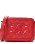 Caviar Quilted Filigree Vanity Clutch With Chain Red
