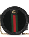 Suede Patent Web Mini Ophidia Round Shoulder Bag Black