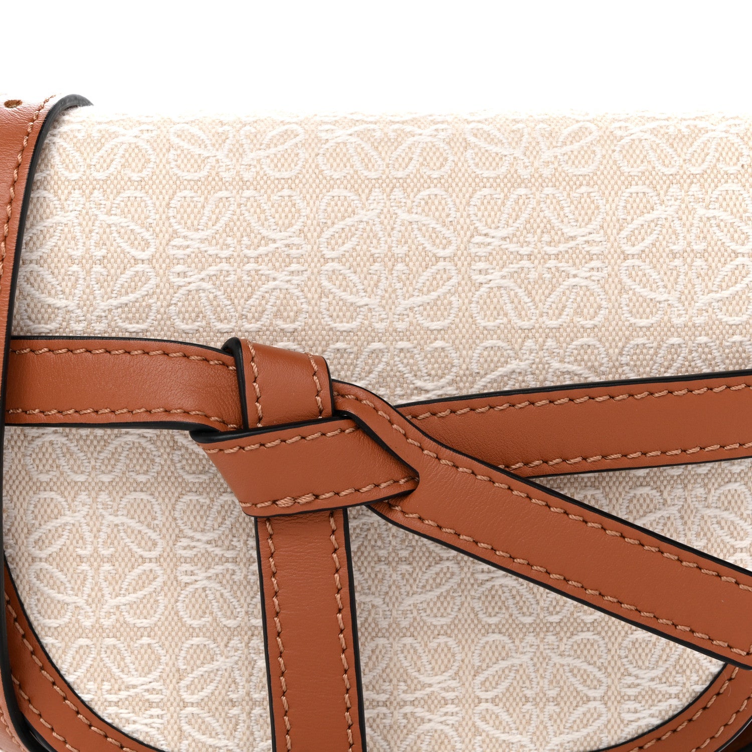 Calfskin Canvas Anagram Mini Gate Dual Bag Ecru Tan