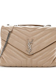 Calfskin Y Quilted Monogram Medium Loulou Chain Satchel Nude Powder