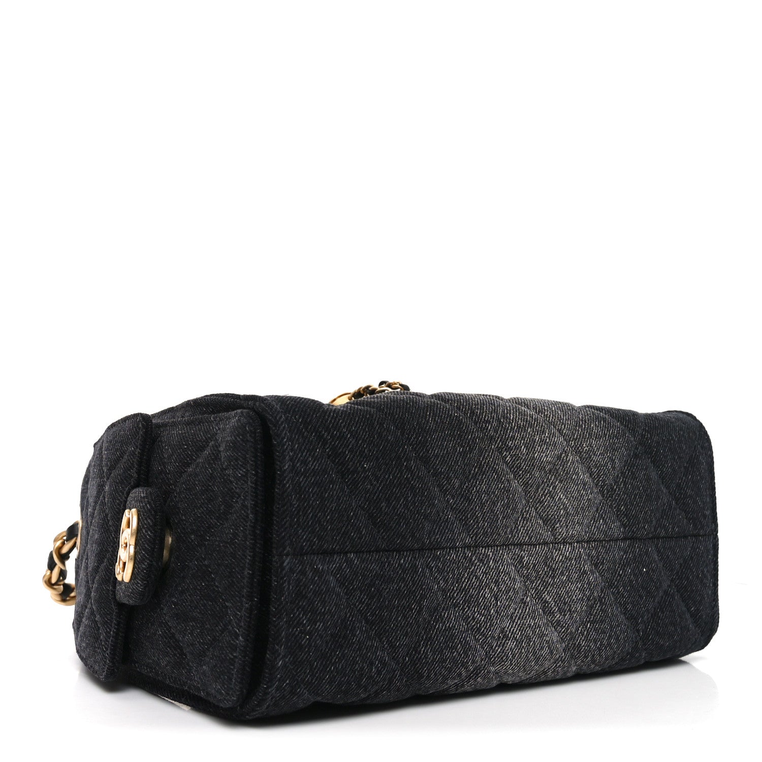 Washed Denim Quilted Mini CHNL 25 Handbag Black