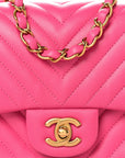 Lambskin Chevron Quilted Mini Square Flap  Pink