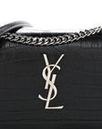 Calfskin Crocodile Embossed Monogram Sunset Chain Wallet Black