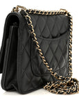 Pearly Lambskin Quilted Charms Wallet On Chain WOC Black