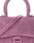 Strass Suede Hourglass Top Handle Bag XS Pink