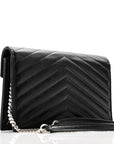 Grain De Poudre Matelasse Chevron Monogram Envelope Chain Wallet Black