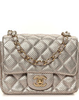 Metallic Lambskin Perforated Mini Square Flap Light Pink