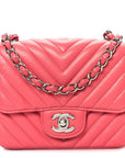 Lambskin Chevron Quilted Mini Square Flap Pink