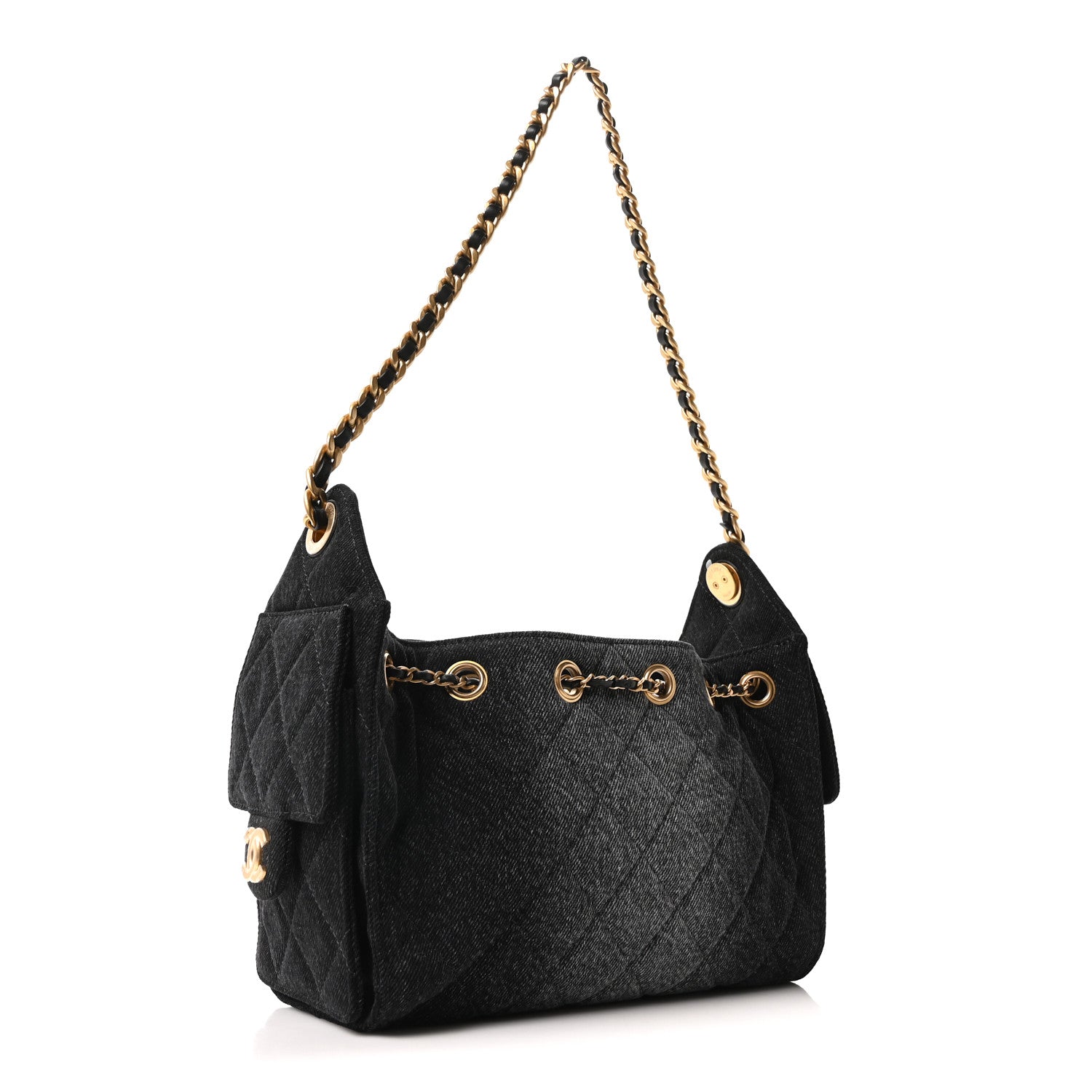 Washed Denim Quilted Mini CHNL 25 Handbag Black