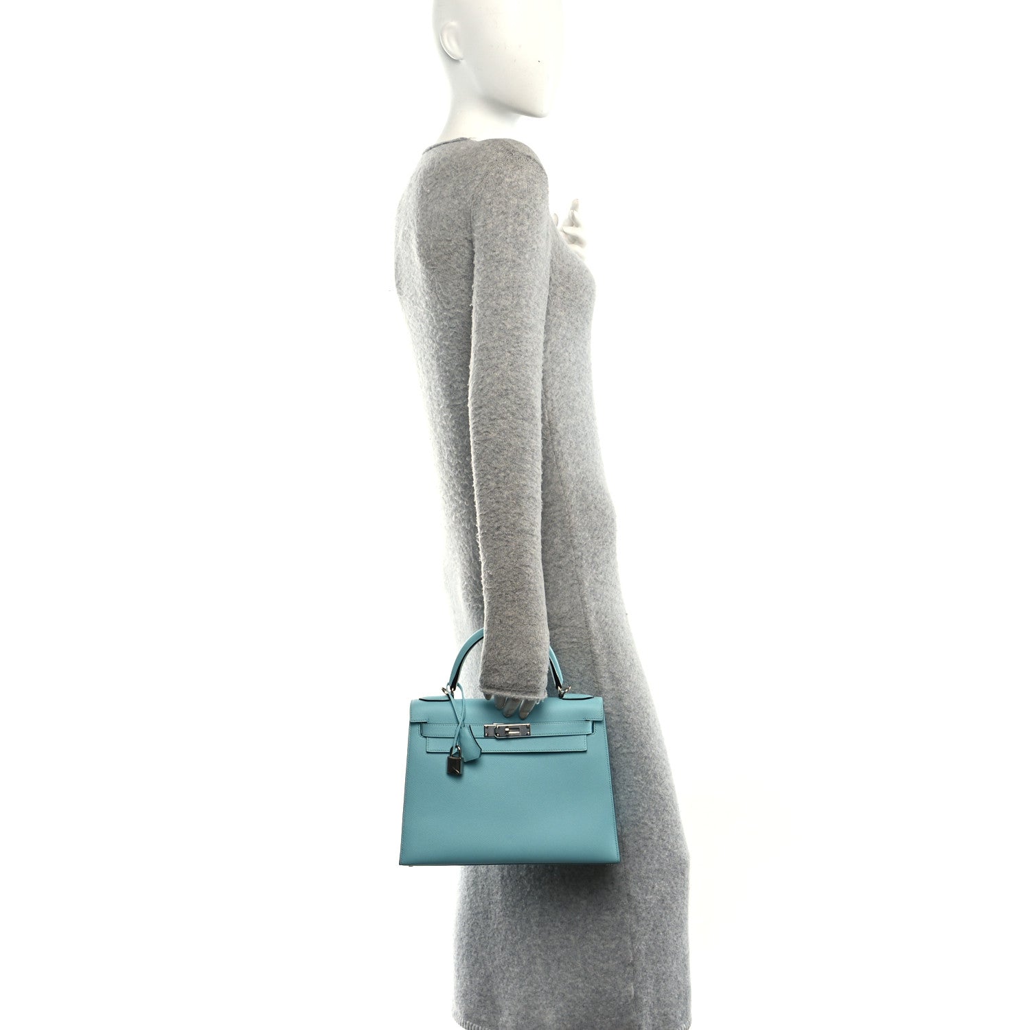 Madame Calfskin Kelly Sellier 25 Bleu Du Nord