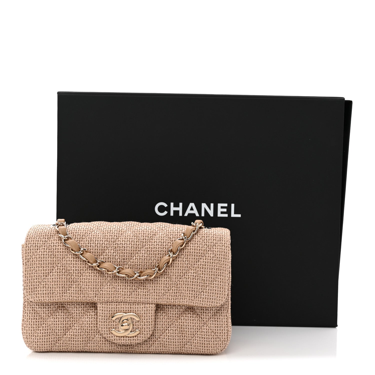 Braided Raffia Quilted Mini Rectangular Flap Dark Beige