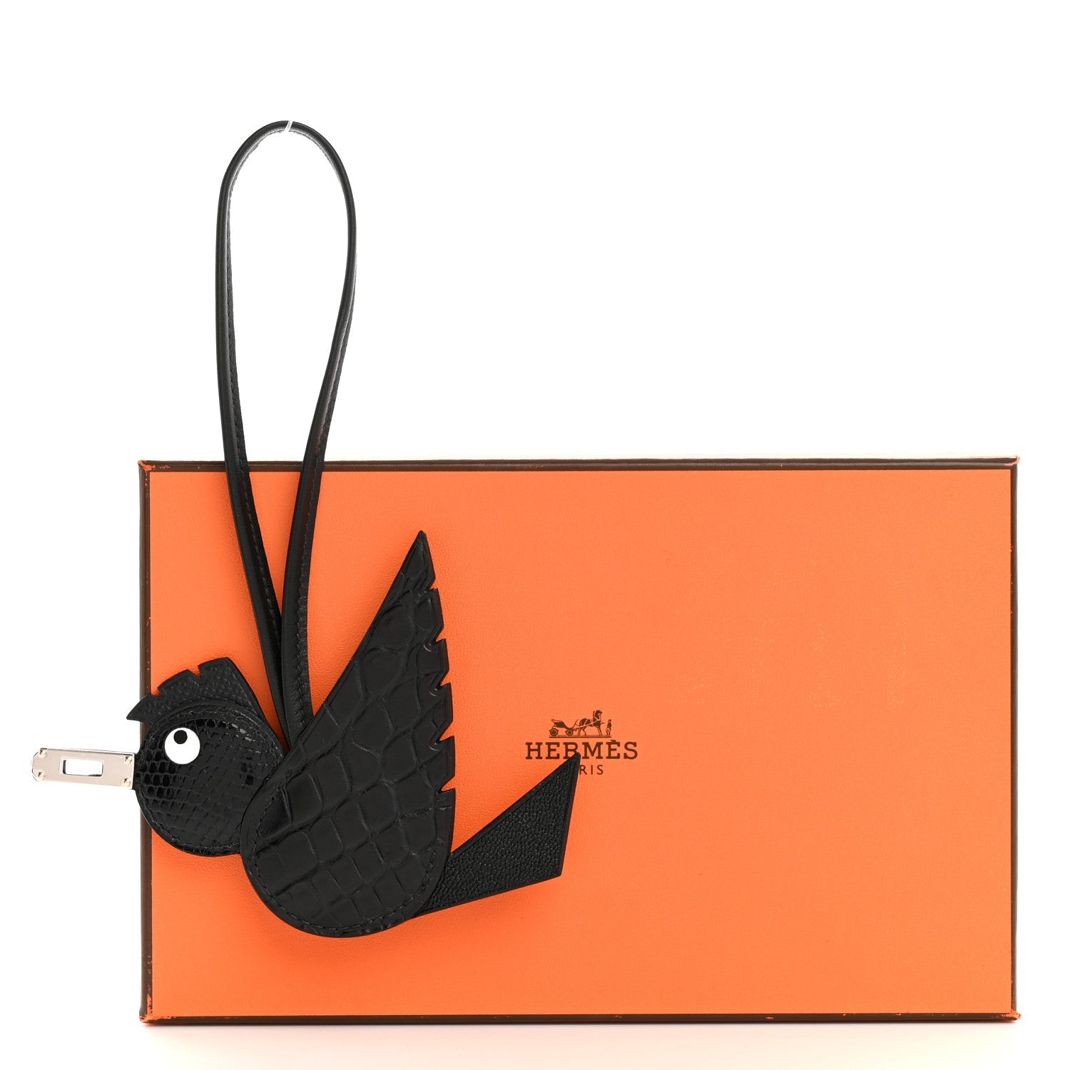Epsom Chevre Mysore Swift Alligator Lizard Birdy Bag Charm Black