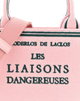 Canvas Embroidered Book Cover Mini Book Tote Pink Green
