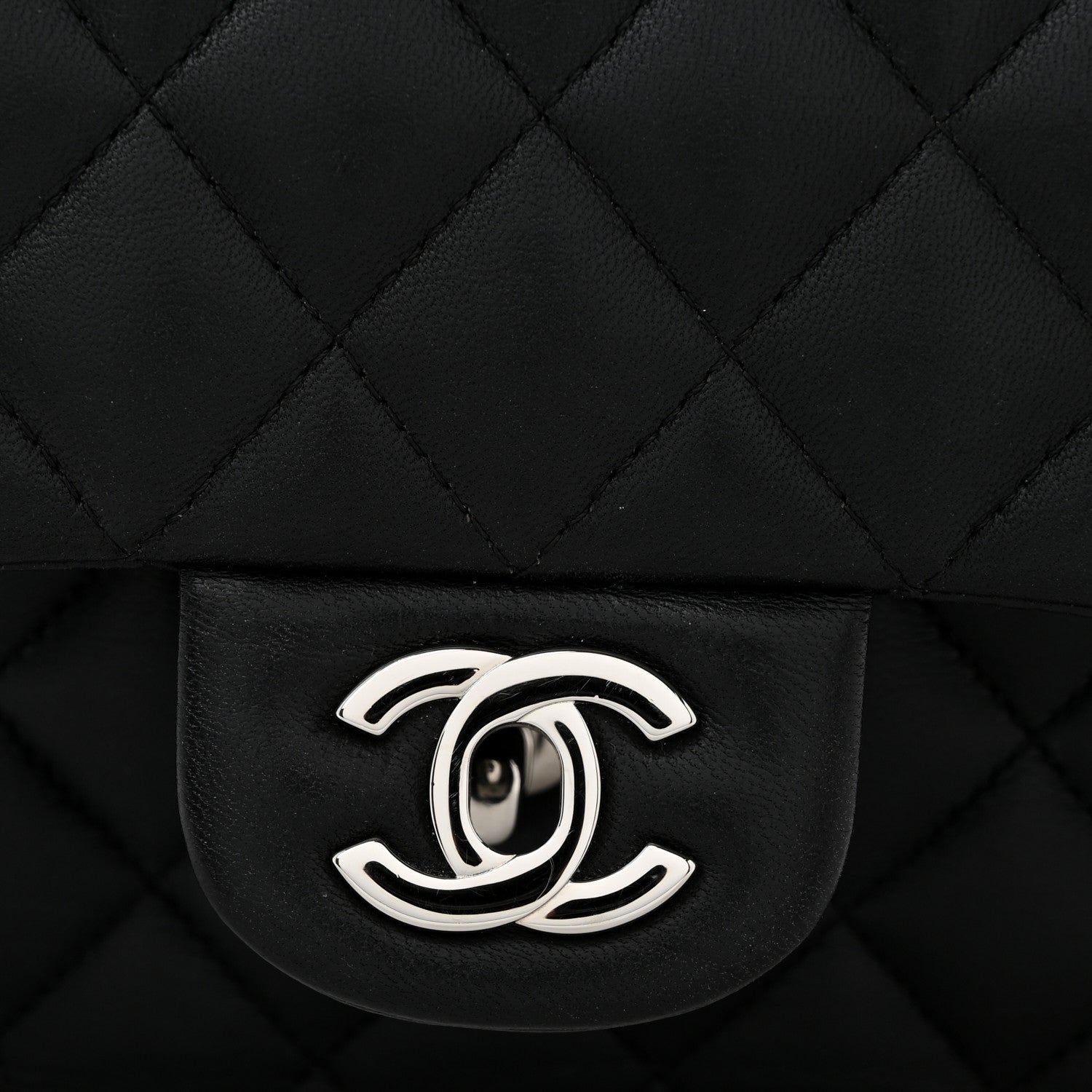 Lambskin Quilted Medium Double Flap Black