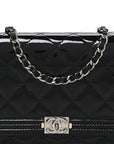 Patent Calfskin Quilted Boy Wallet On Chain WOC Black