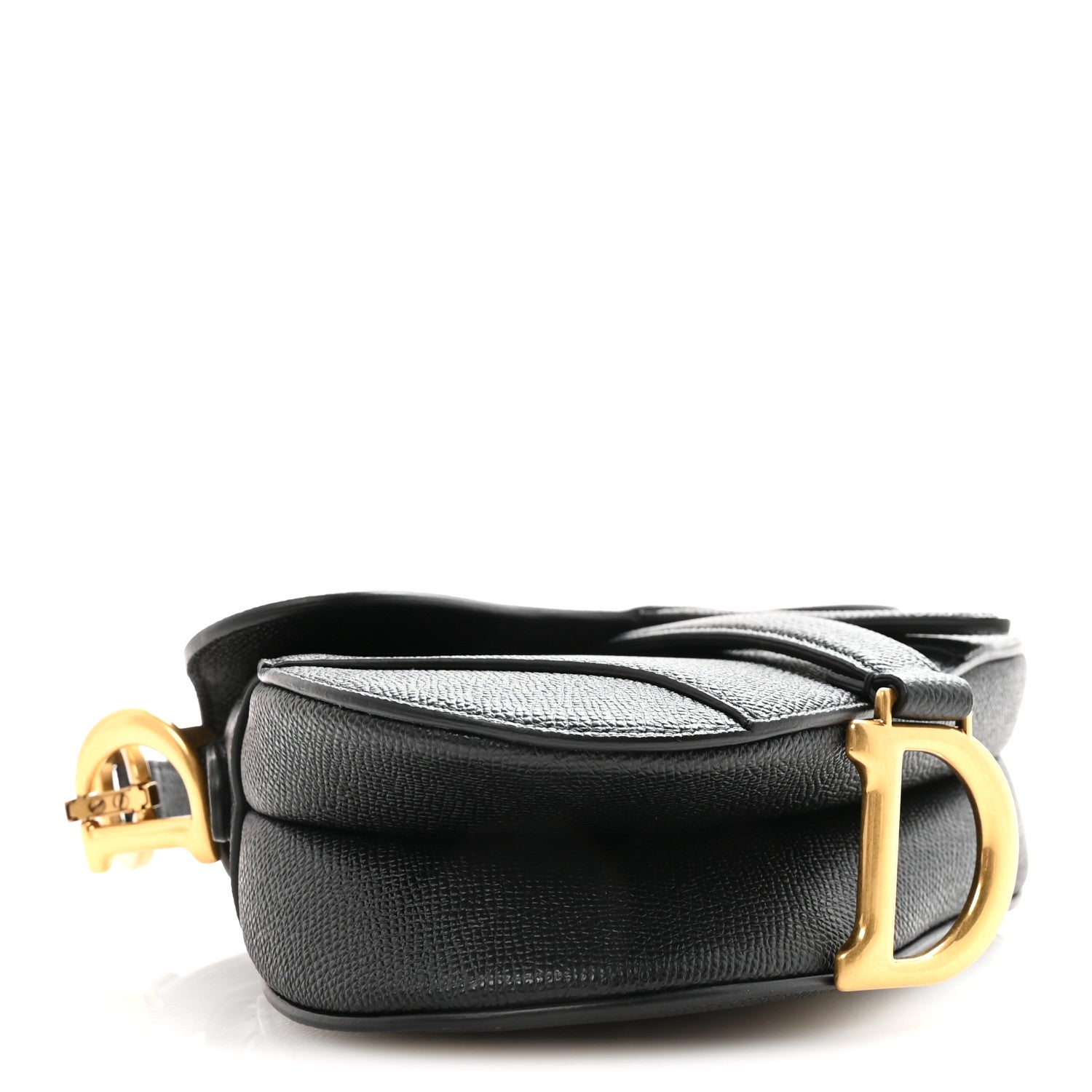 Grained Calfskin Mini Saddle Bag With Strap Black