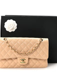 Caviar Quilted Medium Double Flap Beige