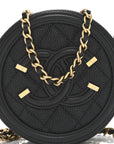 Caviar Quilted Round Filigree Crossbody Black