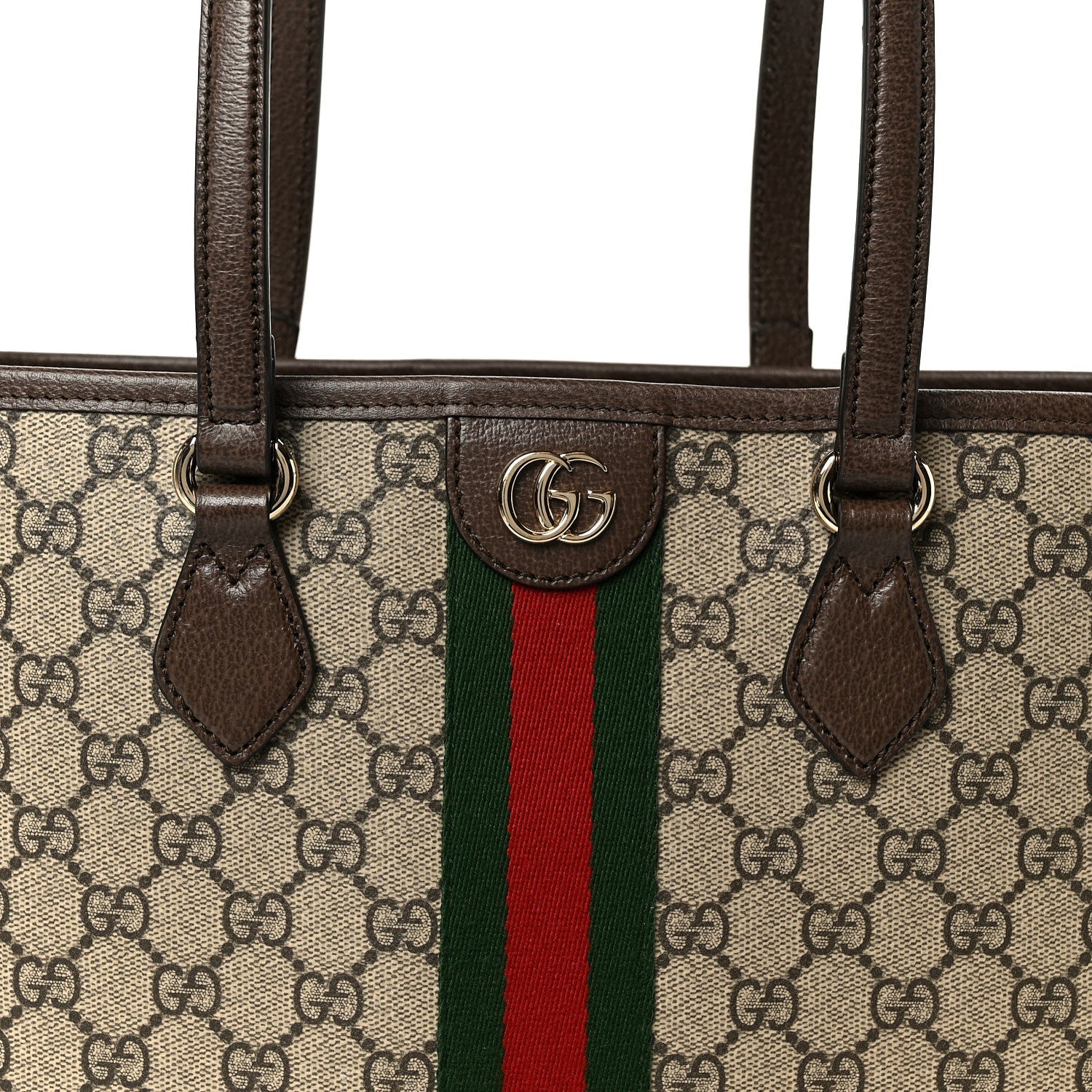 GG Supreme Monogram Textured Calfskin Web Small Ophidia Shoulder Tote Bag Beige Ebony New Acero