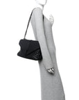 Sheepskin Matelasse Chevron Monogram Monochrome Large College Satchel Black