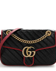 Vintage Effect Calfskin Matelasse Diagonal Small Torchon GG Marmont Shoulder Bag Black Romantic Cherry