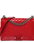 Patent Calfskin New Medium Plexiglass Boy Flap Red