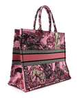 Canvas Embroidered Large Toile de Jouy Voyage Book Tote Fuchsia Multicolor