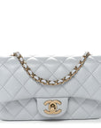 Lambskin Quilted Extra Mini Rectangular Flap Light Blue
