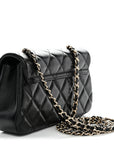 Lambskin Quilted Rectangular Phone Holder Clutch With Chain Black