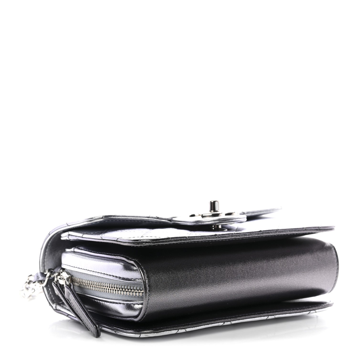 Metallic Lambskin Like A Wallet Flap Silvery Black