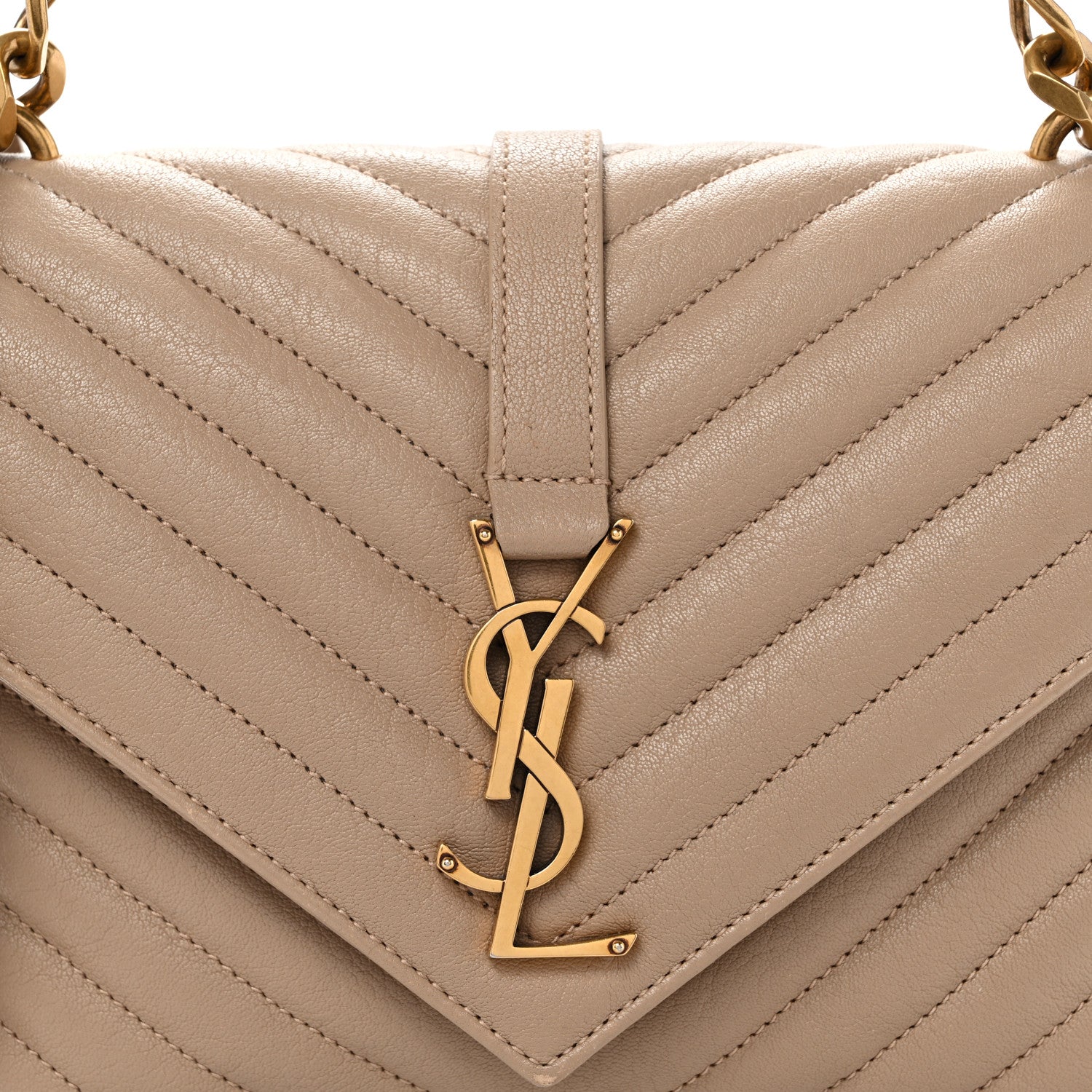 Sheepskin Matelasse Chevron Monogram Medium College Bag Dark Beige