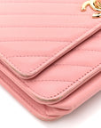 Lambskin Chevron Quilted Trendy CC Wallet On Chain WOC Pink
