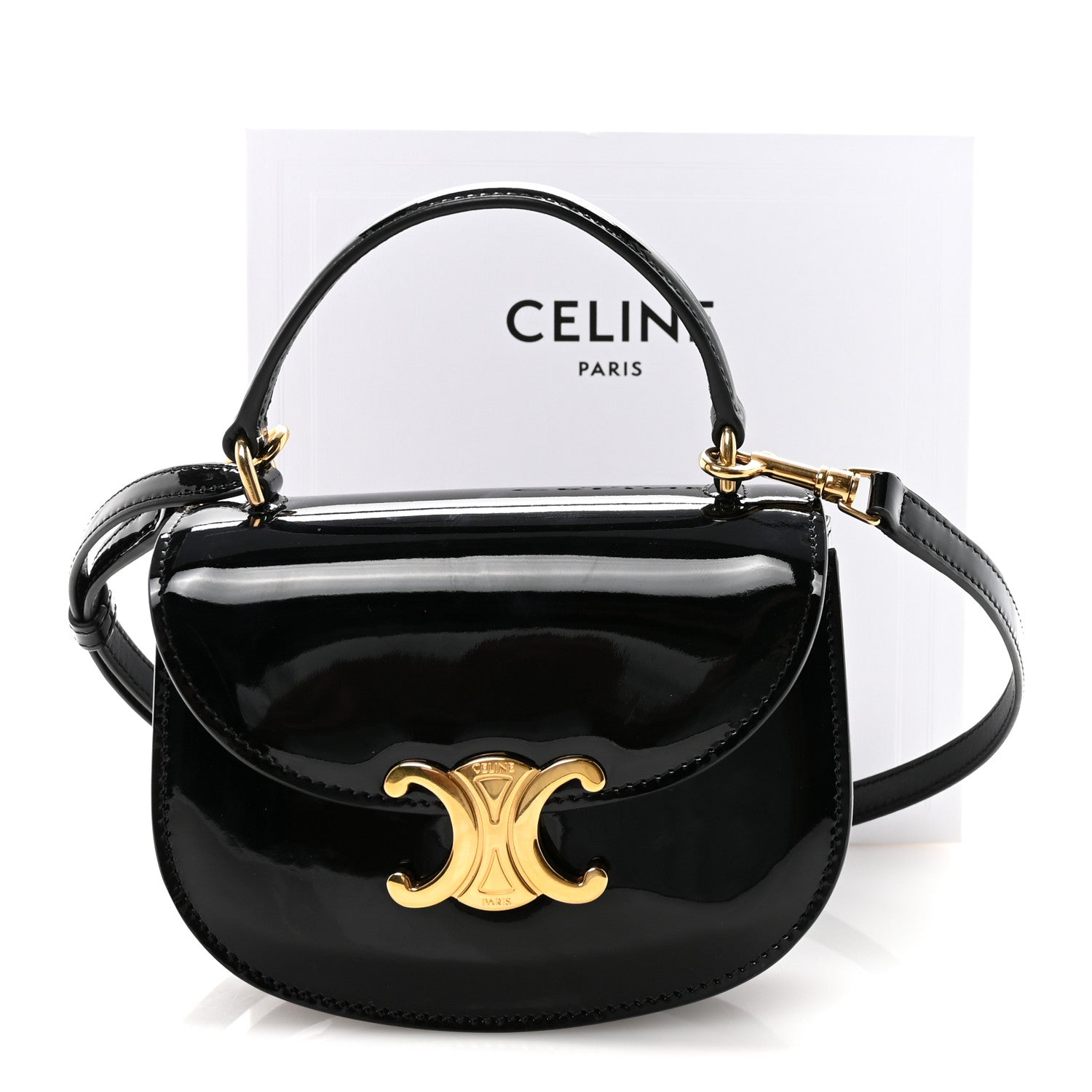 Patent Calfskin Triomphe Mini Besace Clea Black
