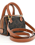 Triomphe Canvas Calfskin Mini Boston Bag Tan