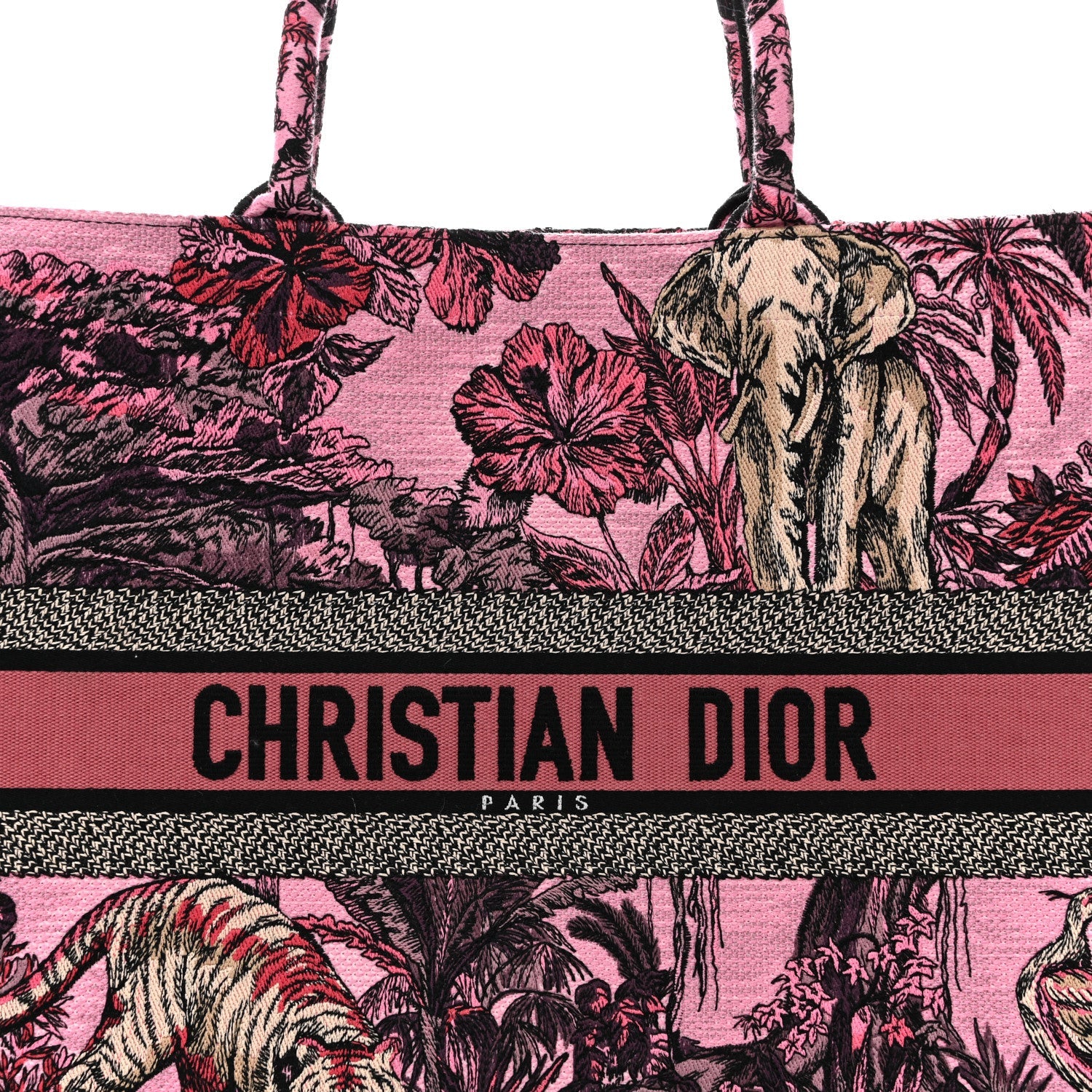 Canvas Embroidered Large Toile de Jouy Voyage Book Tote Fuchsia Multicolor